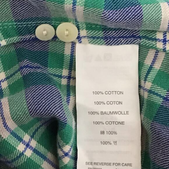 J CREW Boy Fit Flannel Green Blue Bright Clover Button Up Plaid Shirt Top sz 0 - Picture 9 of 13